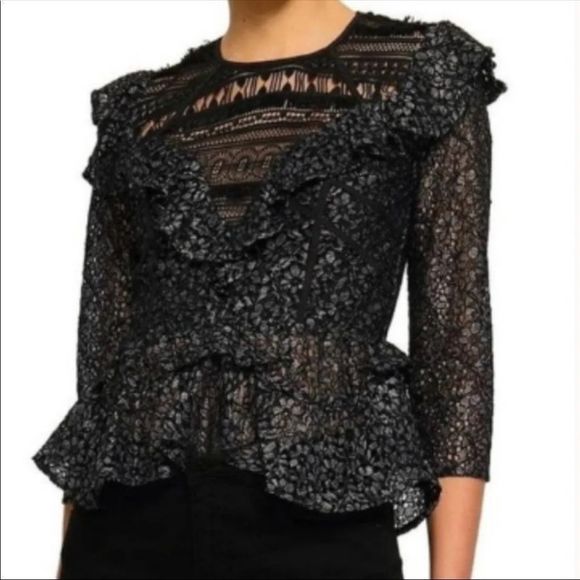 Marissa Webb Tops - Marissa Webb Gabrielle Frayed Guipure Lace Top Black Size Medium